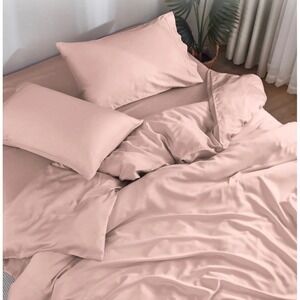 NWT Doz Sijo Core Bamboo Fitted Sheet 2 Cases Blush Pink Queen 3pc Lux Bedding